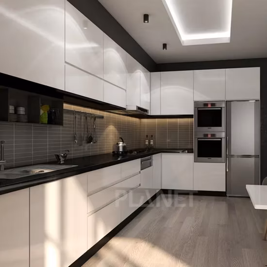 Personalizzazione della fabbrica Foshan Installazione in legno pieghevole Shaker bianco Personalizza i mobili da cucina lucidi